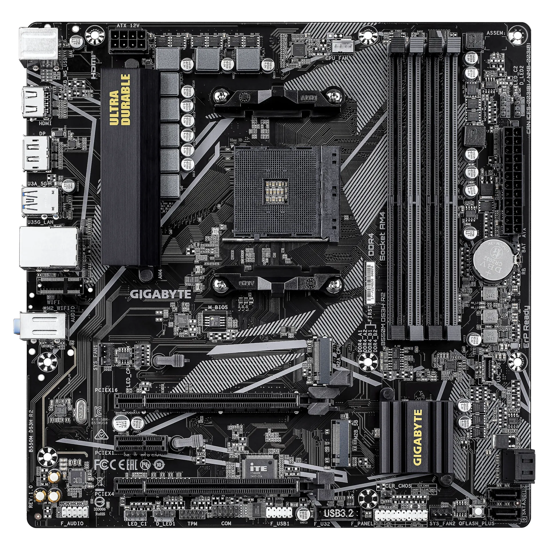 GIGABYTE B550M DS3H R2 Mainboard – AMD Ryzen 5000 Prozessoren, 5+3 Phasen VRM, bis zu 4733 MHz DDR4 (O.C.), 1x PCIe 4.0 + 1x PCIe 3.0 M.2, 1 GbE LAN, USB 3.2 Gen 1 – Bild 2
