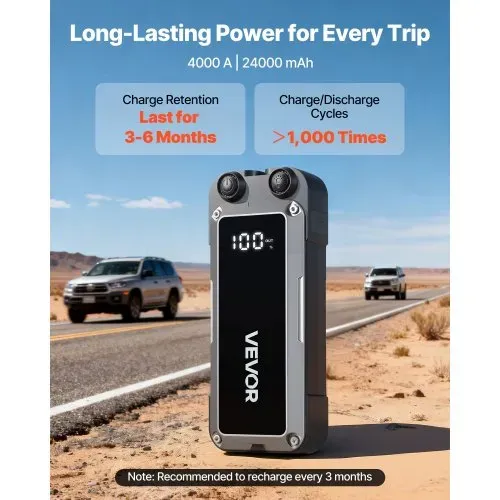 VEVOR Starthilfe Powerbank, Starthilfegerät 4000A Spitzenstrom mit LED-Taschenlampe & Kabel für Motor bis zu 10L Benzin/8L Diesel, Tragbarer Booster mit Schnellladung & Sicherheitsschutz für Notfall – Bild 2