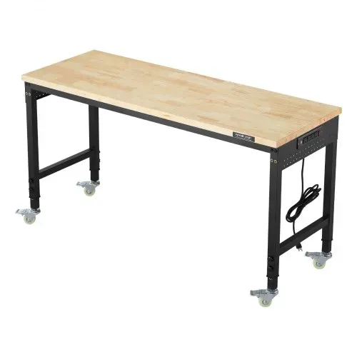 VEVOR Werkbank 1524x559x711-1030mm, 907 kg Tragkraft, Werktisch mit Steckdose, Rädern und Stecktafel, robuster Arbeitstisch mit Eichenholzplatte für Garage, Werkstatt, Büro und Zuhause – Bild 8
