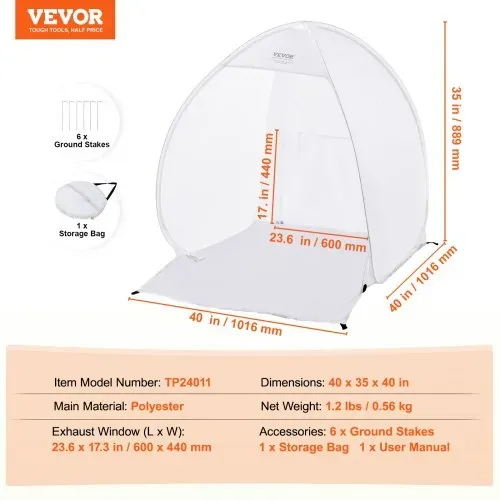 VEVOR Sprühfarben-Unterstand, 40 x 35 x 40 Zoll, tragbares Pop-Up-Sprühfarbenzelt mit integriertem Boden, Abluftfenster und Aufbewahrungstasche, faltbare Lackierkabine für Möbel, DIY-Hobby-Werkzeug-Malstation – Bild 6