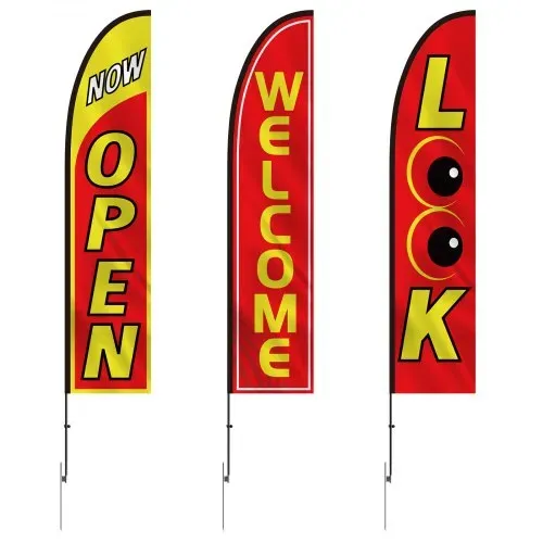VEVOR Offene Flaggen mit Mastsatz, Werbeflaggen für Unternehmen im Außenbereich, Werbe-Federflaggensatz, 3 Flaggen (Open, Look, Welcome), 3 Masten, 3 Bodenpfähle, Swooper-Flaggen für Unternehmen 5 m – Bild 9