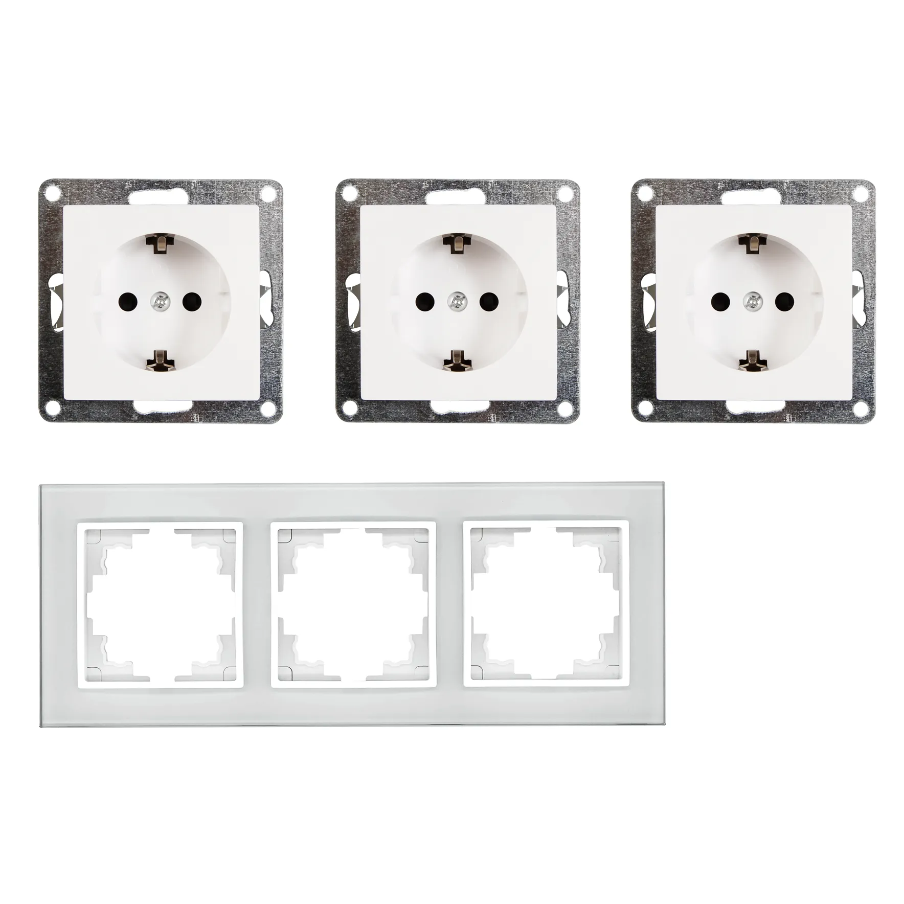 Steckdosen Set McPower Flair ''Beginner 3S-Style Profi'' weiß + Glasrahmen, Steckanschluss – Bild 3