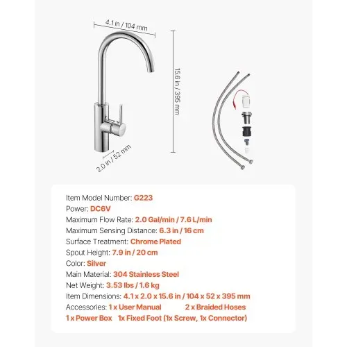 VEVOR berührungsloser Waschtischhahn (verchromtes Silber) Badezimmer, automatische Waschtischarmatur, manueller Sensorhahn, Spültischhahn Wasserhahn Toilettenhahn Waschbeckenarmatur Einhebelmischer – Bild 6