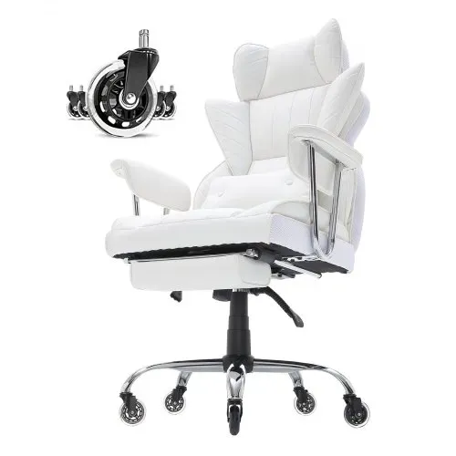 VEVOR Bürostuhl PU Leder Weißer Chefsessel mit Fußstütze, Schreibtisch Drehsessel Höhenverstellbar 0–80 mm, 181,43 kg Tragfähigkeit, Chefsessel Bürostuhl 860 x 610 mm Rückenlehne Drehsessel – Bild 8