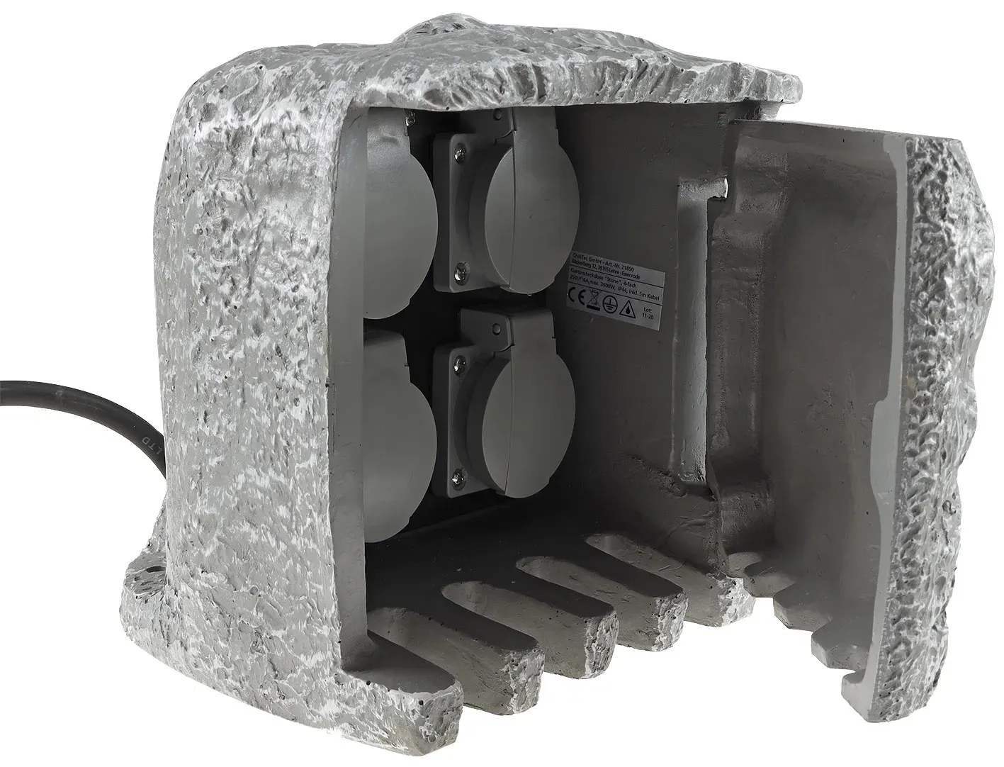 Gartensteckdose „Stone“, 4-fach 250V/16A, IP44, inkl. 5m Zuleitung Gartensteckdose „Stone“, 4-fach 250V/16A, IP44, inkl. 5m Zuleitung