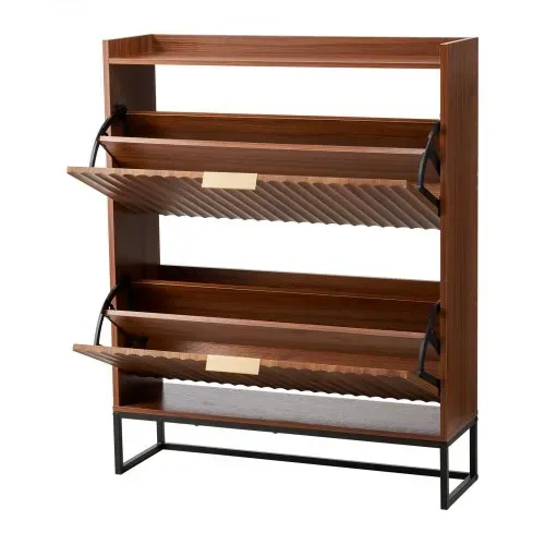 VEVOR Schuhschrank mit 2 Klappen, platzsparender Schuhkipper & Kippschutz, freistehender Schuhregal-Organizer für den Eingang Flur Wohnzimmer Veranda, Schuhregal 80 x 24 x 100 cm Braun – Bild 8