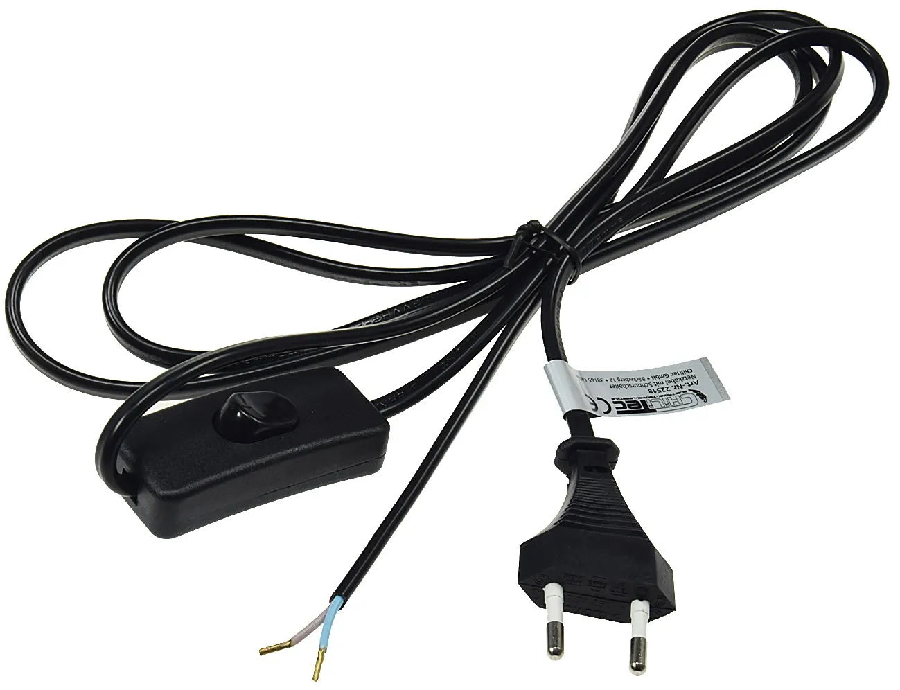 Netzkabel mit Schnurschalter blanke Enden, 2m lang, schwarz Netzkabel mit Schnurschalter blanke Enden, 2m lang, schwarz