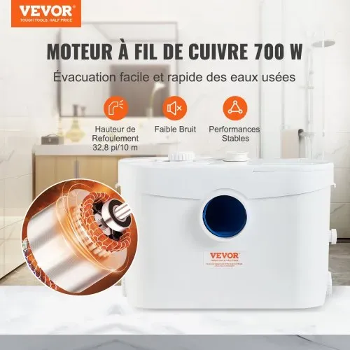 VEVOR Hebeanlage, 700 W, 9600 l/h Durchfluss, 10 m Förderhöhe, Zerkleinerer-Abwasserpumpe mit 3 Wassereinlässen für Toilette, Keller, Küche, Waschbecken, Badewanne, Abwasserentsorgung, Aufspülmaschine VEVOR Hebeanlage, 700 W, 9600 l/h Durchfluss, 10 m Förderhöhe, Zerkleinerer-Abwasserpumpe mit 3 Wassereinlässen für Toilette, Keller, Küche, Waschbecken, Badewanne, Abwasserentsorgung, Aufspülmaschine
