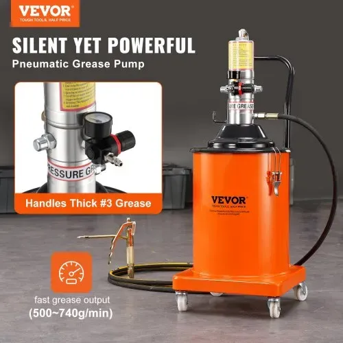 VEVOR Fettpumpe 20L Luftbetriebene Fettpumpe 0,6–0,8 MPa Aluminiumdruckguss-Pumpe -20-100℃ Betriebstemperatur, Pneumatische Fettpumpe NPT-Anschluss Schmierfettpumpe Geeignet für 0-3# Fett