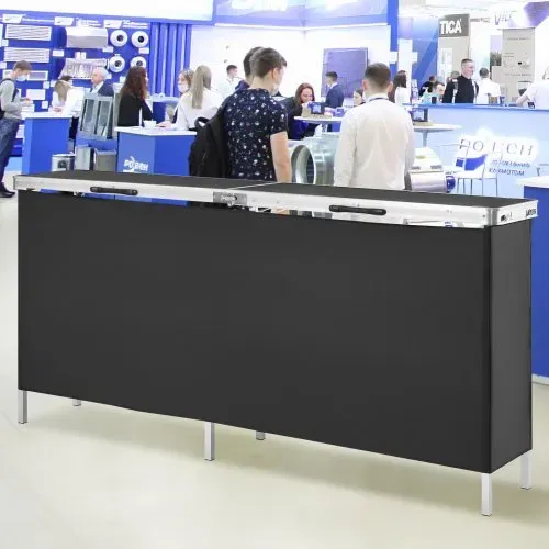 VEVOR Tragbare Messetheke Messetresen, 198 × 38,5 × 88 cm Messestand Ausstellungs-Thekenständer, Faltbarer Promotion-Bartisch Promotiontheke, Rezeptio mit Aufbewahrungsregal, Tragetasche, Schwarz – Bild 7