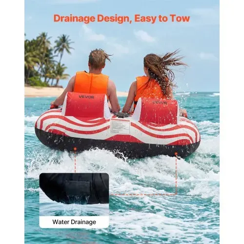VEVOR Towable Tube für Boote, Wassersport-Schleppreifen für 2 Personen, bis 154 kg Tragfähigkeit, mit Kompletter Nylonabdeckung, Gepolsterten Griffen und Sicherheitsventil, für Seen und Flüsse, Rot – Bild 5