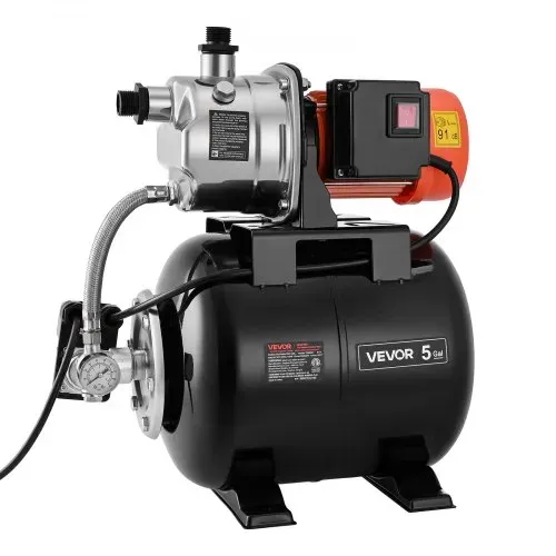VEVOR Hauswasserwerk 1 PS 3750 L/h Flachbrunnenpumpe mit 1,4-2,8 bar Druckbehälter, für Garten Rasen und Hauswasserversorgung, 39 m Förderhöhe, 8 m Saughöhe, IPX4-Wasserschutz und Manometer – Bild 10