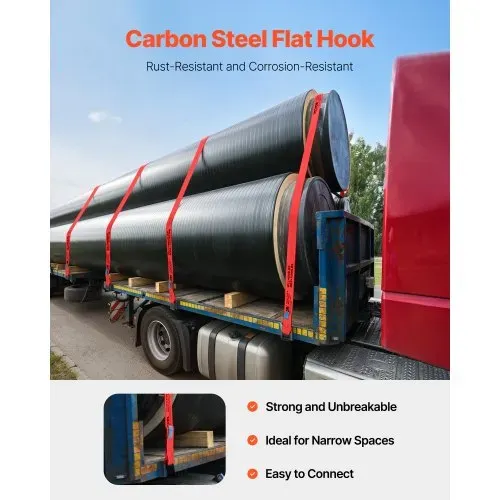VEVOR Windengurte, 4" x 30', 6000 lbs Tragfähigkeit, 18000 lbs Bruchfestigkeit, LKW-Gurte mit flachem Haken, Ladungskontrolle für Anhänger, Bauernhöfe, Rettungen, Baumschoner, Rot (10er-Pack) – Bild 3