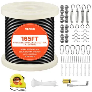 VEVOR Edelstahldrahtseil φ2,38 mm 50,3 m Länge, Drahtseil aus Edelstahl 304 mit einer Bruchlast von 2 kN, 7×7 Litzen, Stahlseil für Terrassengeländer, Gartenspaliere, Lichterketten VEVOR Edelstahldrahtseil φ2,38 mm 50,3 m Länge, Drahtseil aus Edelstahl 304 mit einer Bruchlast von 2 kN, 7×7 Litzen, Stahlseil für Terrassengeländer, Gartenspaliere, Lichterketten