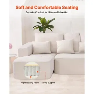 VEVOR Modulares Sofa L-förmiges Ecksofa Schlafsofa mit hochelastischem Schaumstoff & hoher Dichte, gepolstertes Cordsofa (545 kg belastbar / 265 cm lang) mit Kissen für Wohnzimmer Apartment Beige VEVOR Modulares Sofa L-förmiges Ecksofa Schlafsofa mit hochelastischem Schaumstoff & hoher Dichte, gepolstertes Cordsofa (545 kg belastbar / 265 cm lang) mit Kissen für Wohnzimmer Apartment Beige