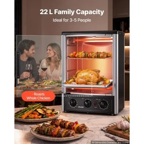 VEVOR Vertikaler Dönergrill 22 L 1500 W Gyrosgrill Kebabgrill Shawarma für Familien und Kleine Treffen, 0-240 °C, 0-60 Min Timer, mit Drehspieß, Grillrost, Fettauffangblech sowie Krümelschale – Bild 4