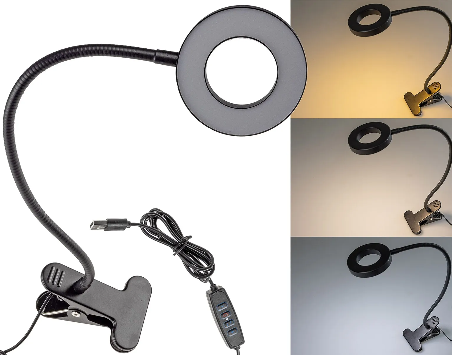 LED Klemmleuchte mit USB-Betrieb 40cm Schwanenhals, dimmbar, 55lm LED Klemmleuchte mit USB-Betrieb 40cm Schwanenhals, dimmbar, 55lm