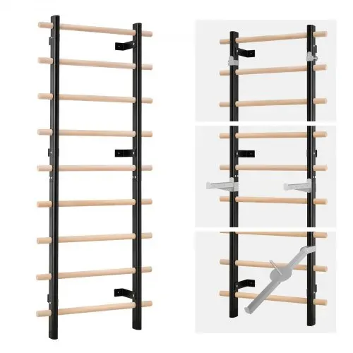 VEVOR schwedische Leiterwand 9-stufiges Kletterspielzeug Wandturnhalle aus Massivholz + Karbonstahl 150 kg belastbares Indoor-Klettergerüst mit 8 x 8 cm Power Rack-Zubehör Turnreck – Bild 9