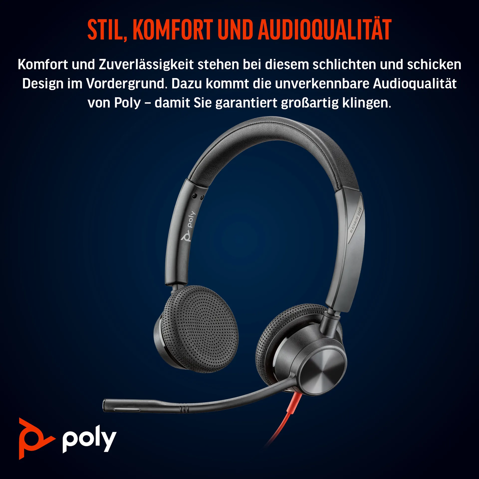 HP Poly Blackwire 3325 USB-C Stereo-Headset, zertifiziert für Microsoft Teams, + 3,5-mm-Stecker + USB-C/A-Adapter – Bild 3