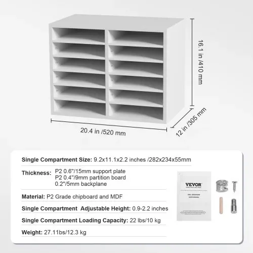 VEVOR Briefablage Schreibtisch Organizer 520 x 305 x 410 mm, 2,3–5,6 cm Einstellbar A4 Stapelbar, Papierablage, Aufbewahrung Schreibtisch Ablagesystem Organisation, Ablage (Weiß, 2 x 6 Fächer) – Bild 6