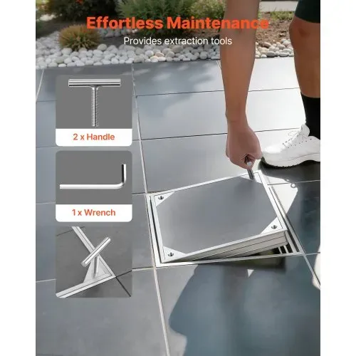 VEVOR Schachtabdeckung mit Rahmen 30 x 30 cm, Unsichtbarer Schachtdeckel Auspflasterbarer Klärgrubendeckel aus Aluminiumlegierung für Integrierten Abflusskanal auf Gehwegen in Gärten auf Terrasse – Bild 4