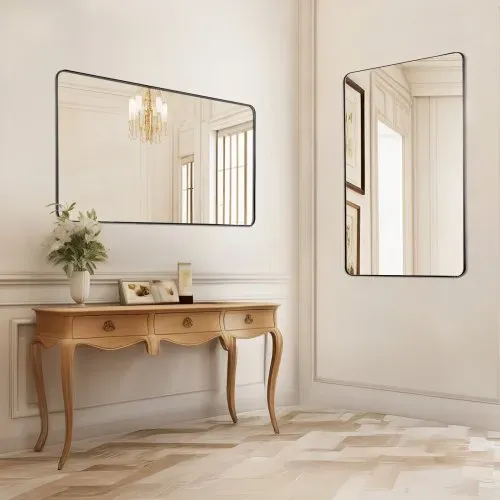 VEVOR Wandspiegel Schminkspiegel Badezimmerspiegel 915 x 610 x 25 mm rechteckiger Spiegel, schwarzer Rahmen aus Aluminiumlegierung mit Z-förmiger Halterung für Badezimmer Schlafzimmer Wohnzimmer – Bild 7
