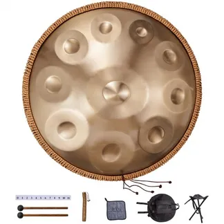VEVOR Handpan, 55 cm, 10 Noten, D-Moll-Handtrommel, Drum-Instrument mit Schlägeln, 432-Hz-Handpan-Ständer & Tragetasche, Heilende Klangtrommel aus Stahl, Schlaginstrumente für Erwachsene & Anfänger VEVOR Handpan, 55 cm, 10 Noten, D-Moll-Handtrommel, Drum-Instrument mit Schlägeln, 432-Hz-Handpan-Ständer & Tragetasche, Heilende Klangtrommel aus Stahl, Schlaginstrumente für Erwachsene & Anfänger