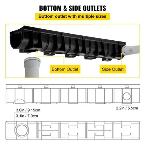 VEVOR Dachrinnen-Set, 3er-Pack, Entwässerungsrinne, HDPE-Kunststoff-Gitterrost-Grabenentwässerungssystem 15x13x100cm, mit 3 Endkappen, Steckverbindung, für Gartenablauf, Auffahrt, Pool, Gehweg – Bild 4