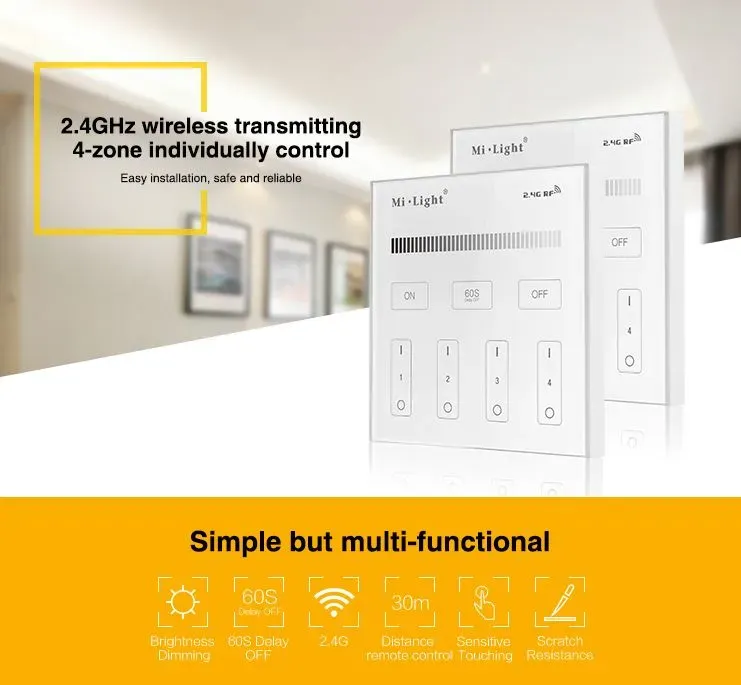 MiBoxer T1 LED Fernbedienung Smart Panel single color 4-Zonen – Bild 3