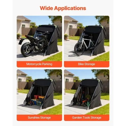 VEVOR Motorrad Zeltgarage, Motorrad Abdeckplane 2790x1095x1600 mm, Motorradgarage mit Sicherheitsschloss, 600D Oxford-Klappzelt, Allwetter-Motorradabdeckung mit Belüftungsfenstern, Schwarz – Bild 4