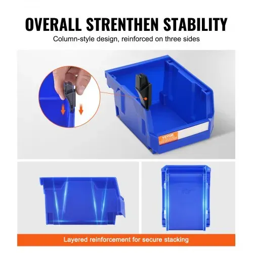 VEVOR Kunststoff-Aufbewahrungsbehälter (12,7 x 10,2 x 7,6 cm), hängender, stapelbarer Aufbewahrungsbehälter, blau/rot, 24er-Pack, robuste Stapelbehälter für die Organisation von Schränken, Küchen, Büros oder Vorratskammern – Bild 3