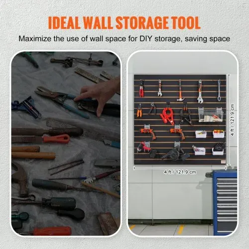 VEVOR 2er-Set Wandpanel Werkzeugwand 129,1x129,1cm Wandpaneel MDF Werkzeughalter Organizer, Lamellenwand Slatwall Stecktafel Pegboard Wandhalterung Ideal für Werkstatt Lager Keller Werkbank Garage – Bild 3