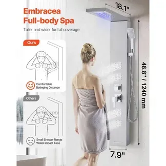 VEVOR Duschpaneel-Turmsystem (5 Modi) mit Regenwasserfall-Duschkopf & LED, (1345 mm) Duschsäule aus gebürstetem Edelstahl, Regenmassagesystem zur Wandmontage, mit Handbrause & 4 Körperbrausen VEVOR Duschpaneel-Turmsystem (5 Modi) mit Regenwasserfall-Duschkopf & LED, (1345 mm) Duschsäule aus gebürstetem Edelstahl, Regenmassagesystem zur Wandmontage, mit Handbrause & 4 Körperbrausen