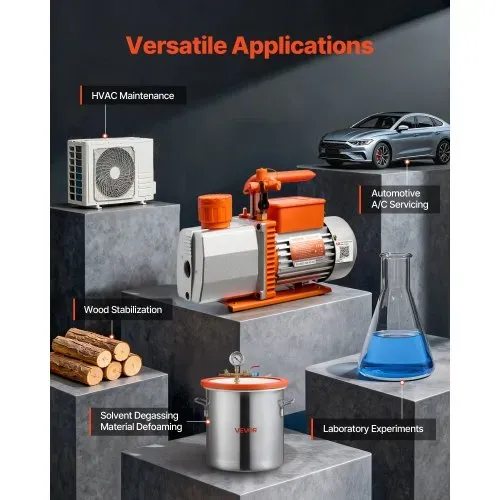 VEVOR Vakuumpumpe, 7 CFM 198 L/min, 2-stufig, 550 W geeignet für R134a, R22, R410a, R1234YF & R32, 4-poliger Motor, für die Wartung von Kfz-Klimaanlagen & die Entgasung von Harzen, inkl. Öl – Bild 5