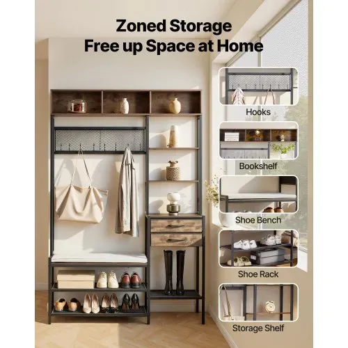 VEVOR Multifunktionale Flurgarderobe (120 x 40 x 180 cm) mit Schuhbank & 2 Schubladen, Garderobenständer mit Bücherablage & Metallgitter, Garderobe mit Stahlrahmen für Eingangsbereich Schlafzimmer VEVOR Multifunktionale Flurgarderobe (120 x 40 x 180 cm) mit Schuhbank & 2 Schubladen, Garderobenständer mit Bücherablage & Metallgitter, Garderobe mit Stahlrahmen für Eingangsbereich Schlafzimmer