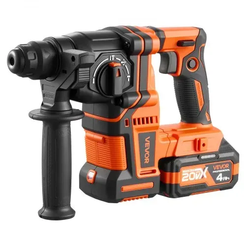 VEVOR Akku-Bohrhammer 13/16 Zoll SDS-Plus, 20 V Meißelhammer Bürstenlos mit Ladegerät & 3 Bohrer & Flachmeißel & Spitzmeißel & Transportkoffer, für Beton und Mauerwerk Schwarz Orange – Bild 10