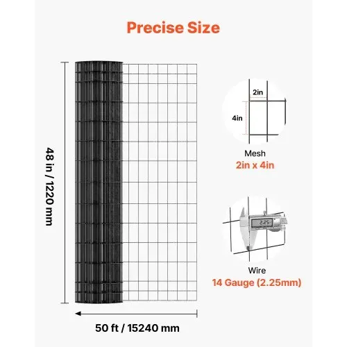 VEVOR Gartenzaun, 122 cm x 15,2 m, Maschenweite 5,08x10,16 cm, φ2,25 mm, verzinkter Stahldrahtzaun für Rinder, Schweine & Schafe, vinylbeschichteter Viehzaun für Tiergehege, Käfigdraht – Bild 2