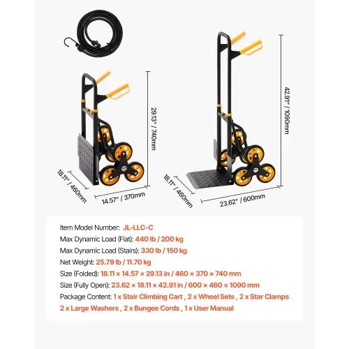 VEVOR Treppensackkarre klappbar, Sackkarre 150 kg Tragkraft, Treppensteiger mit 6 Rädern & 2 Spanngurten, Transportkarre, Treppenkarre, Stapelkarre, ideal für Haushalt, Einkauf & Lager – Bild 6