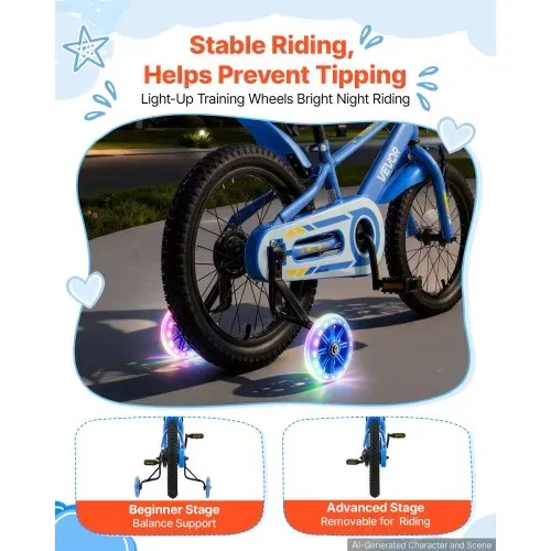 VEVOR Kinderfahrrad für 4-7 Straßenfahrrad 16 Zoll mit Stützrädern Blau, Kinderrad für Jungen & Mädchen, aus Kohlenstoffstahl, BMX-Stil, Doppelbremsen, Sattel & Lenker Verstellbar, Getränkehalter – Bild 5