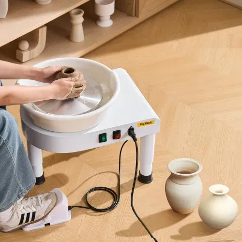 VEVOR Töpferscheibe 28 cm Keramik Rad Maschine Tonmaschine, Drehzahlregelung 60–300 U/min per Fußpedal Abnehmbares Becken Verstellbarer Hubfuß Komplettes Zubehör DIY-Projekte Weiß – Bild 7