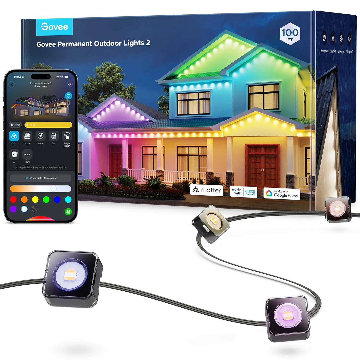Govee Permanent Outdoor Lights 2 Intelligente Wandleuchte Wi-Fi/Bluetooth Govee Permanent Outdoor Lights 2 Intelligente Wandleuchte Wi-Fi/Bluetooth