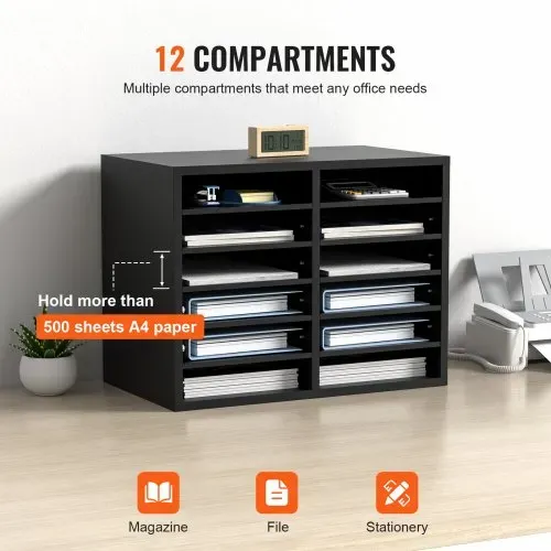 VEVOR Briefablage Schreibtisch Organizer 520 x 305 x 410 mm, 2,3–5,6 cm Einstellbar A4 Stapelbar Quer, Papierablage, Aufbewahrung Schreibtisch Ablagesystem Organisation, Ablage (Schwarz, 2 x 6 Fächer) – Bild 3