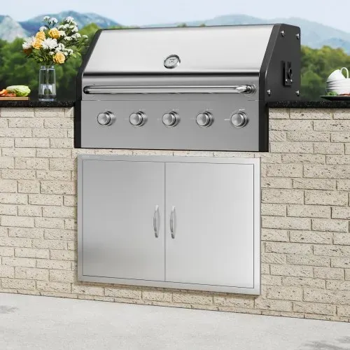 VEVOR Grill-Zugangstür, 990 x 660 mm, Doppelte Außenküchentür, Flächenbündig Montierte Edelstahltür, Vertikale Wandtür mit Griffen und Haken, für Grillinsel, Grillstation, Außenschrank – Bild 7