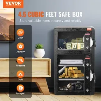 VEVOR Safe Tresor mit feuerfester Geldtasche, Doppeltüren-Safe 4,5 Kubikfuß, 2 höhenverstellbare Trennwände, digitaler Möbeltresor mit Schlüssel, Code, Safe für Geld Schmuck Wertsachen, Schwarz VEVOR Safe Tresor mit feuerfester Geldtasche, Doppeltüren-Safe 4,5 Kubikfuß, 2 höhenverstellbare Trennwände, digitaler Möbeltresor mit Schlüssel, Code, Safe für Geld Schmuck Wertsachen, Schwarz