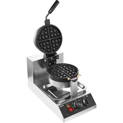 VEVOR Rundes Waffeleisen Waffel 1300 W, Kontaktgrill Belgische Waffeleisen 4 Stk. Edelstahl Waffeln Automat inkl. Lebensmittelclip & Bürsten & Verbrühungssicherer Griff, für Cafés, Restaurant usw. – Bild 10