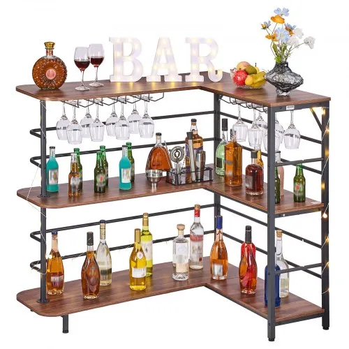 VEVOR L-Förmige Hausbar mit Stauraum, Bartheke mit 3 Ebenen & Weinglashalter, 99,8 kg Belastbar, Eck-Bartresen aus Holzwerkstoff für Zuhause Küche Wohnzimmer Keller, Bartisch 1200 x 900 x 1095 mm VEVOR L-Förmige Hausbar mit Stauraum, Bartheke mit 3 Ebenen & Weinglashalter, 99,8 kg Belastbar, Eck-Bartresen aus Holzwerkstoff für Zuhause Küche Wohnzimmer Keller, Bartisch 1200 x 900 x 1095 mm