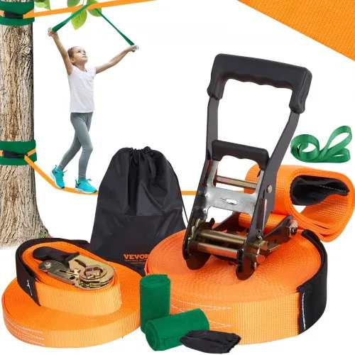 VEVOR Slackline Hindernisse Set 2 x 18,3 m Slacklines 2 x 1,5 m Baumschutz, 226,8 kg Tragkraft Ninja Hinderniskurs, Outdoor-Spielset-Ausrüstung, Hinterhofspielzeug-Trainingsausrüstungsset Orange VEVOR Slackline Hindernisse Set 2 x 18,3 m Slacklines 2 x 1,5 m Baumschutz, 226,8 kg Tragkraft Ninja Hinderniskurs, Outdoor-Spielset-Ausrüstung, Hinterhofspielzeug-Trainingsausrüstungsset Orange