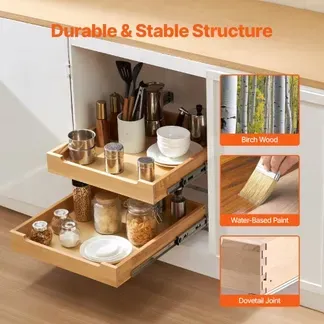 VEVOR ausziehbarer 2-stufiger Schrank-Organizer Schrankschublade Regal (393 x 533 x 76 mm) mit sanftem Schließmechanismus, Holz-Schiebeschublade Unter- und Seitenmontage, für Küche Badezimmer VEVOR ausziehbarer 2-stufiger Schrank-Organizer Schrankschublade Regal (393 x 533 x 76 mm) mit sanftem Schließmechanismus, Holz-Schiebeschublade Unter- und Seitenmontage, für Küche Badezimmer