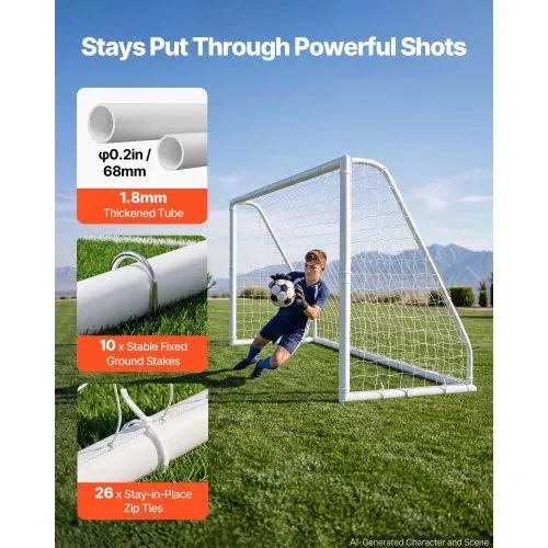 VEVOR Fußballtor 365 x 182 cm Tragbares PVC Outdoor-Soccertor mit PE-Netz, für Gärten, Parks und Schulen, Wetterfest, mit Bodenankern, Zielscheibe, 600D-Oxford-Tasche und Stabilität bei über 110 km/h – Bild 2