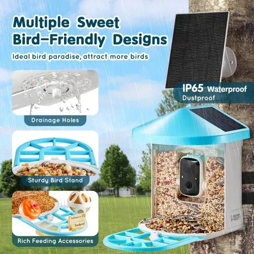 VEVOR Intelligenter Vogelfutterspender mit Kamera, 2K HD KI identifiziert über 10.000 Vogelarten, solarbetriebene Vogelbeobachtungskamera mit automatischer Aufnahme und sofortiger Benachrichtigung, kabelloses Outdoor-Geschenk für Vogelliebhaber (3 Solarmodule) – Bild 5